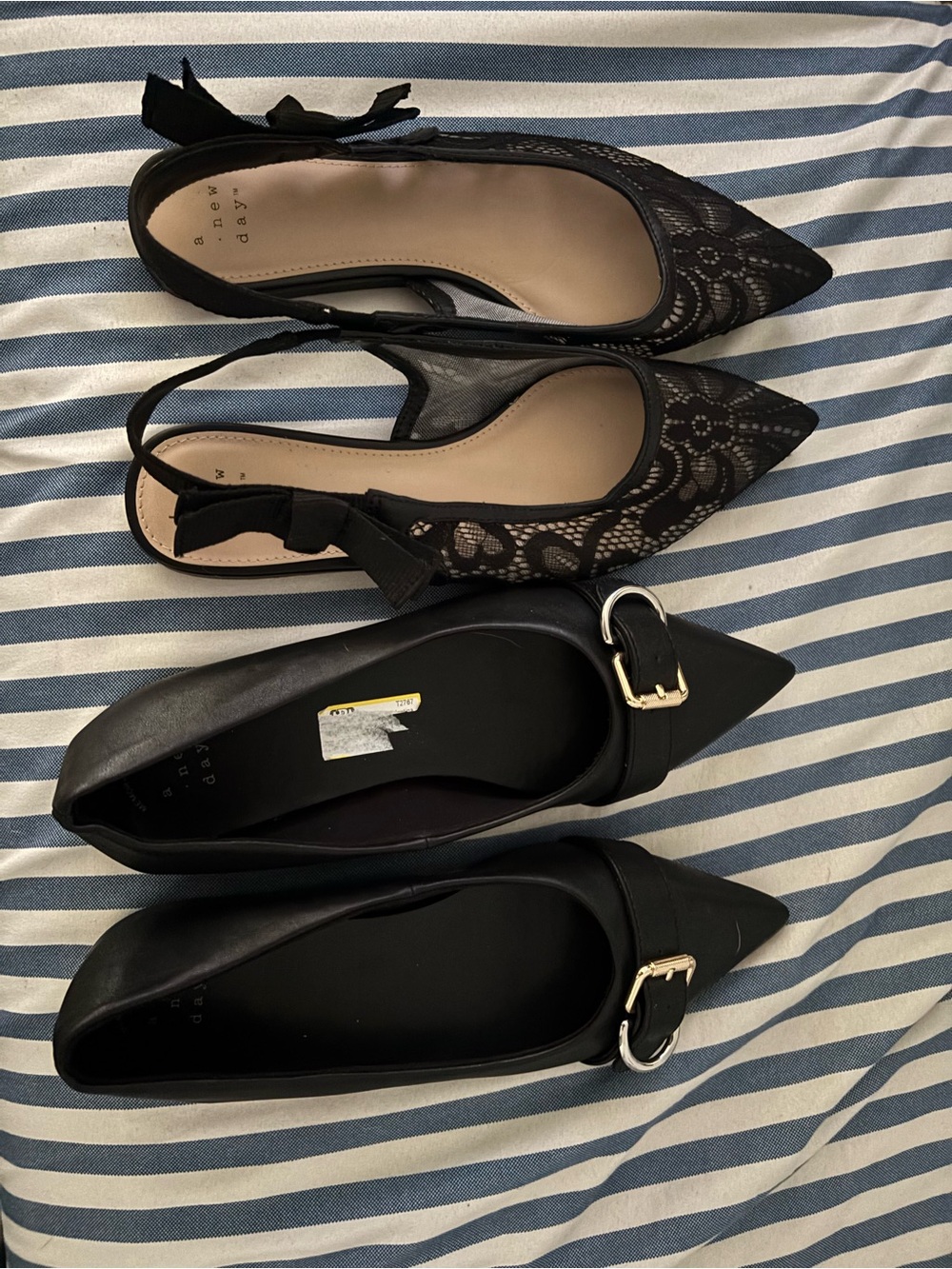 a new day Black Lace Slingback Flats & Black Buckle Pointed-Toe Flats